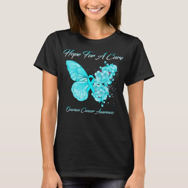 Butterfly Hope For A Cure Ovarian Cancer Awareness T-Shirt (Front)