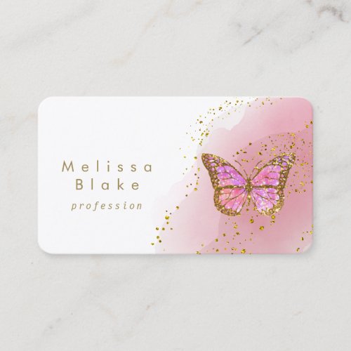 butterfly hot pink watercolor business card