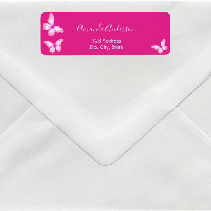 Butterfly hot pink white return address label