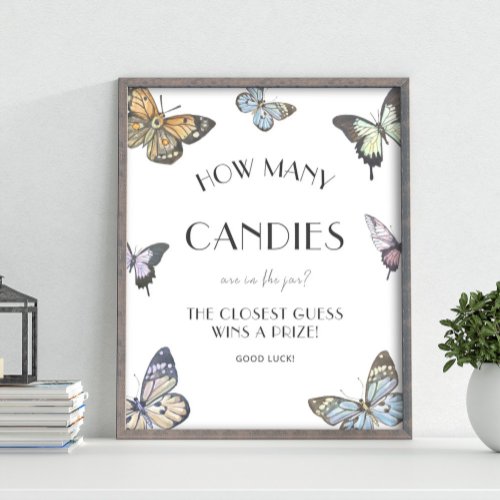 Butterfly How Many Candies in Jar Baby Shower Game Poster