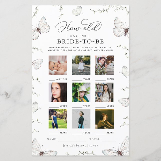 Butterfly How Old Was The Bride Game (Front)