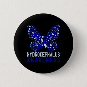 Butterfly Hydrocephalus Awareness Month Blue Ribbo Button