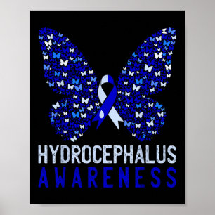 Butterfly Hydrocephalus Awareness Month Blue Ribbo Poster