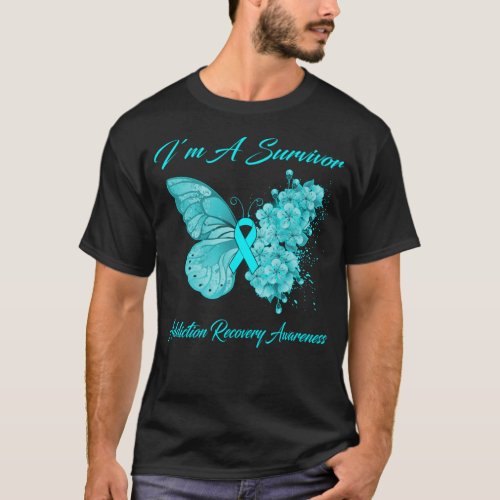 Butterfly Im A Survivor Addiction Recovery Awaren T_Shirt