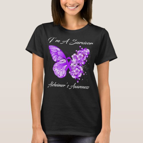 Butterfly IM A Survivor AlzheimerS Awareness T_Shirt