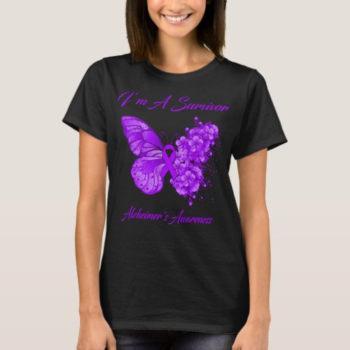 Butterfly Im A Survivor Alzheimers Awareness T_Shirt