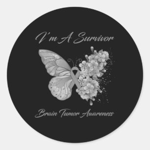 Butterfly I’m A Survivor Brain Tumor Awareness Classic Round Sticker