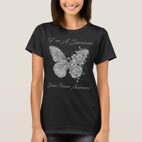 Butterfly Im A Survivor Brain Tumor Awareness T_Shirt