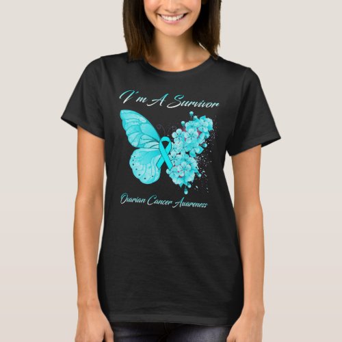 Butterfly Im A Survivor Ovarian Cancer Awareness T_Shirt