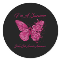 Butterfly I’m A Survivor Sickle Cell Anemia Awaren Classic Round Sticker