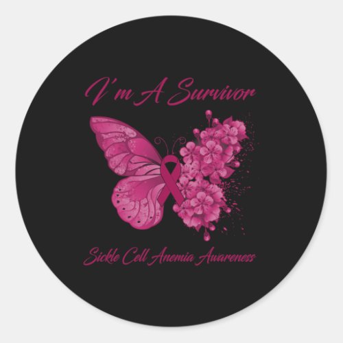 Butterfly Im A Survivor Sickle Cell Anemia Awaren Classic Round Sticker