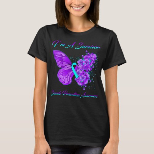 Butterfly Im A Survivor Suicide Prevention T_Shirt