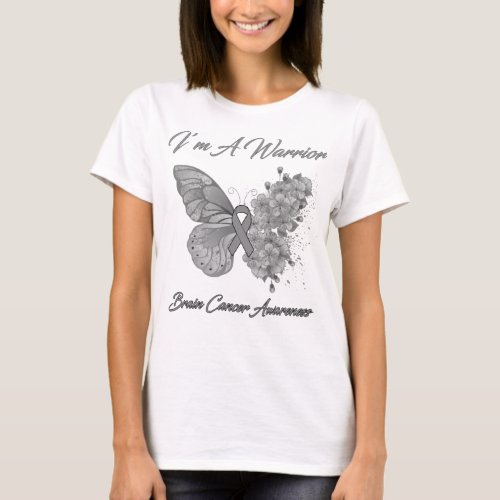 Butterfly Im A Warrior Brain Cancer Awareness T_Shirt