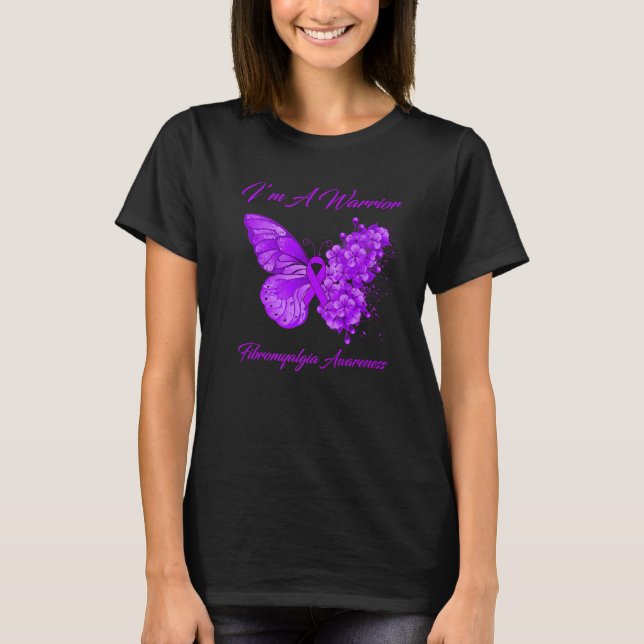 Butterfly I’M A Warrior Fibromyalgia Awareness T-Shirt (Front)