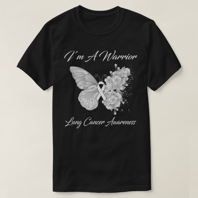 Butterfly I’m A Warrior Lung Cancer Awareness T-Shirt (Design Front)