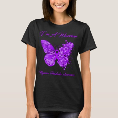 Butterfly Iâm A Warrior Migraine Headache Awarenes T_Shirt