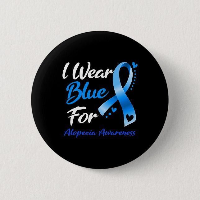 Butterfly I Wear Blue For Alopecia Awareness 2 Button (Front)