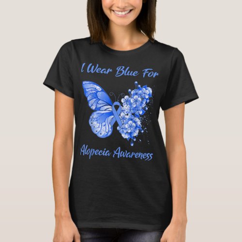 Butterfly I Wear Blue For Alopecia Awareness  T_Shirt