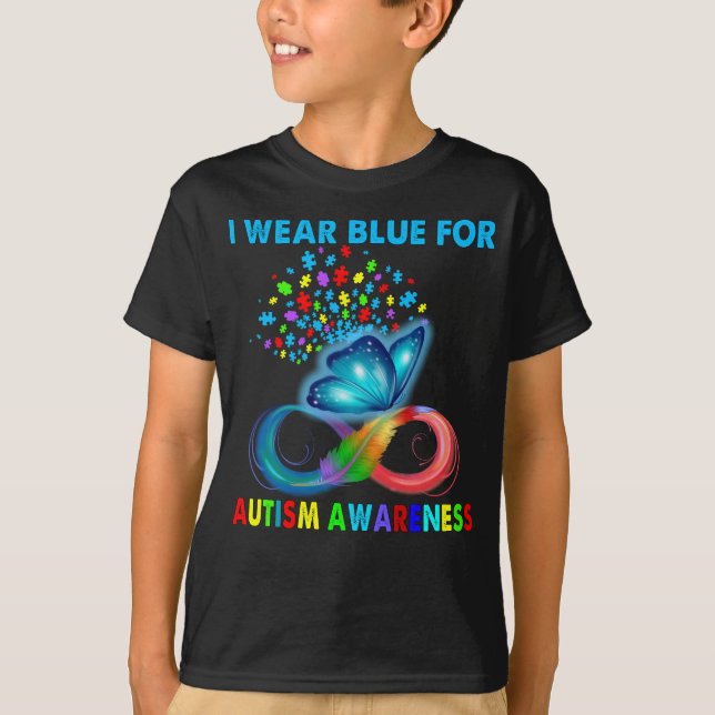 Butterfly I Wear Blue For Autism Awareness T-Shirt (Front)