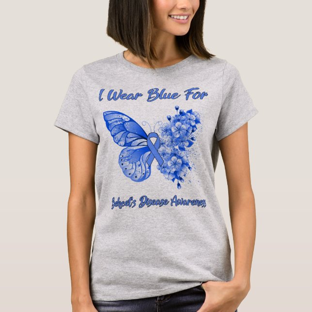 Butterfly I Wear Blue For Behcet's Disease Awarene T-Shirt (Front)