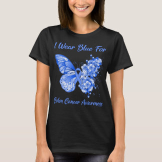 Butterfly I Wear Blue For Colon Cancer Awareness T-Shirt