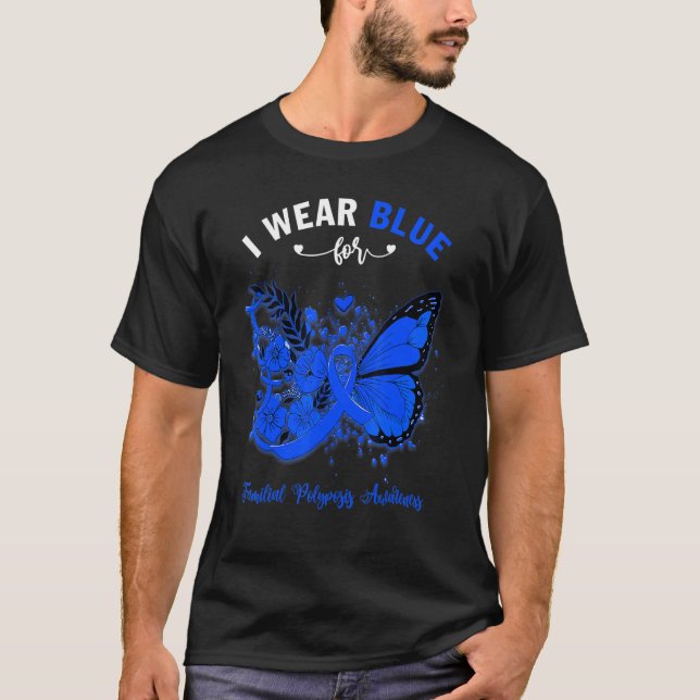 Butterfly I Wear Blue For Familial Polyposis Aware T-Shirt (Front)