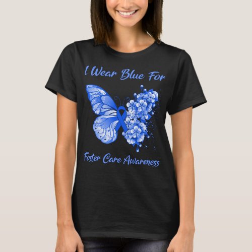 Butterfly I Wear Blue For Foster Care Awareness T_Shirt