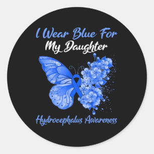 Butterfly I Wear Blue For My Daughter Hydrocephalu Classic Round Sticker