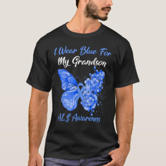 Butterfly I Wear Blue For My Grandson Als Awarenes T-Shirt