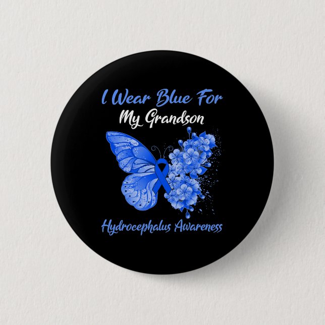 Butterfly I Wear Blue For My Grandson Hydrocephalu Button (Front)