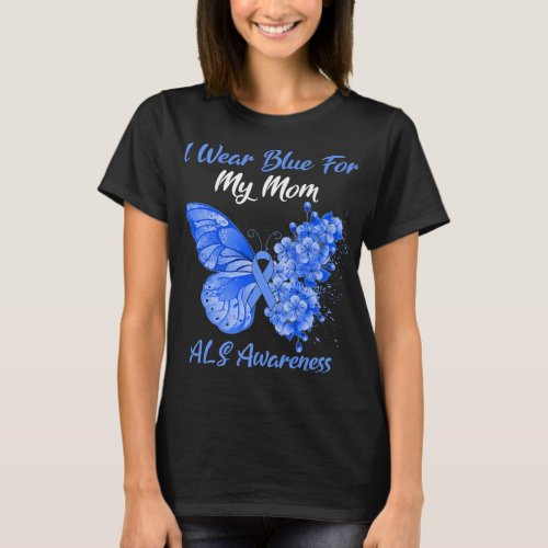 Butterfly I Wear Blue For My Mom ALS Awareness Pre T_Shirt