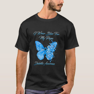 Butterfly I Wear Blue For My Papa Diabetes Awarene T-Shirt