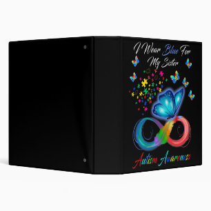 Butterfly I Wear Blue For My Sister Autism Awarene 3 Ring Binder