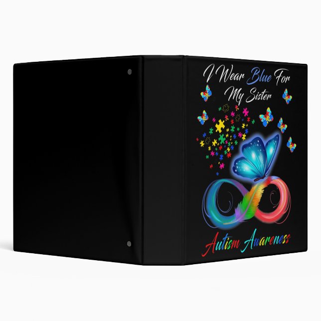 Butterfly I Wear Blue For My Sister Autism Awarene 3 Ring Binder (Background)