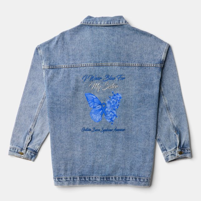 Butterfly I Wear Blue For My Sister Guillain Barre Denim Jacket (Back)