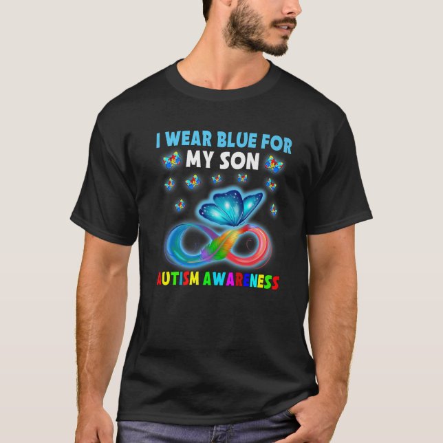 Butterfly I Wear Blue For My Son Autism Awareness T-Shirt (Front)