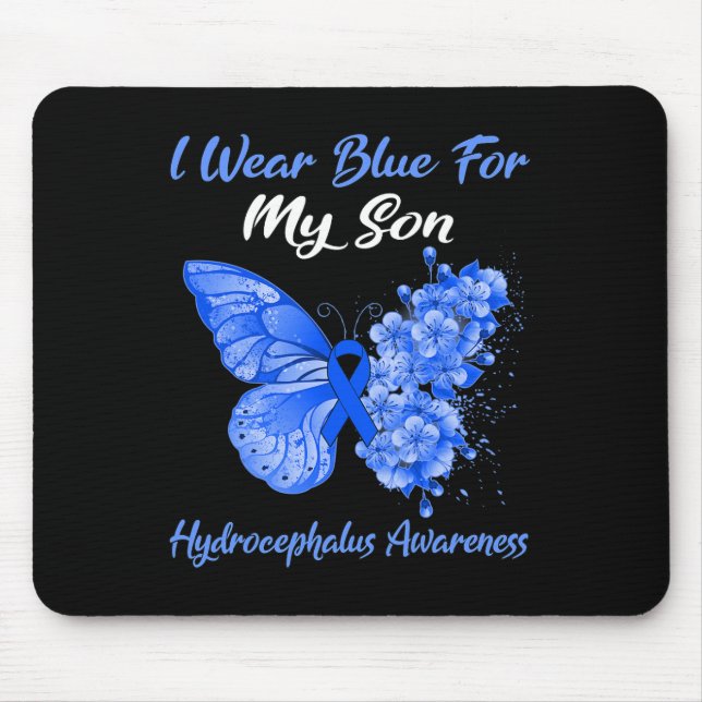 Butterfly I Wear Blue For My Son Hydrocephalus Awa Mouse Pad (Front)