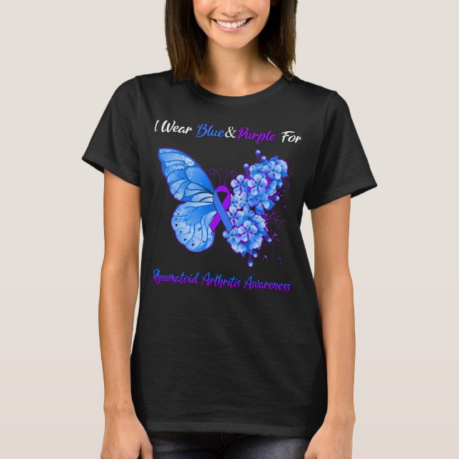 Butterfly I Wear Blue&Purple For Rheumatoid  T-Shirt (Front)