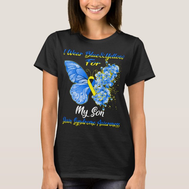 Butterfly I Wear Blue & Yellow For My Son Down Syn T-Shirt (Front)