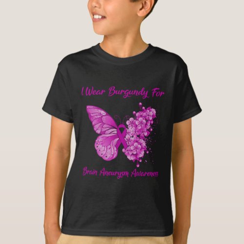 Butterfly I Wear Burgundy For Brain Aneurysm Aware T_Shirt