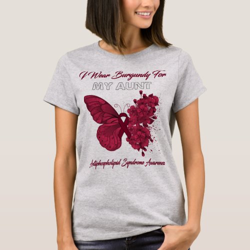 Butterfly I Wear Burgundy For My Aunt Antiphosphol T_Shirt