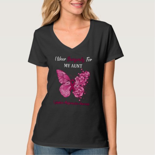 Butterfly I Wear Burgundy For My Aunt Lymphatic Ma T_Shirt