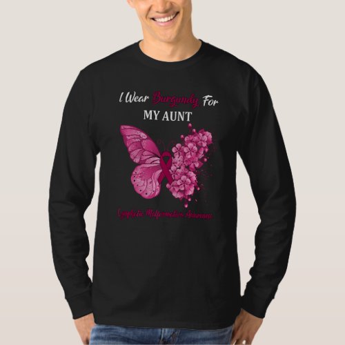 Butterfly I Wear Burgundy For My Aunt Lymphatic Ma T_Shirt