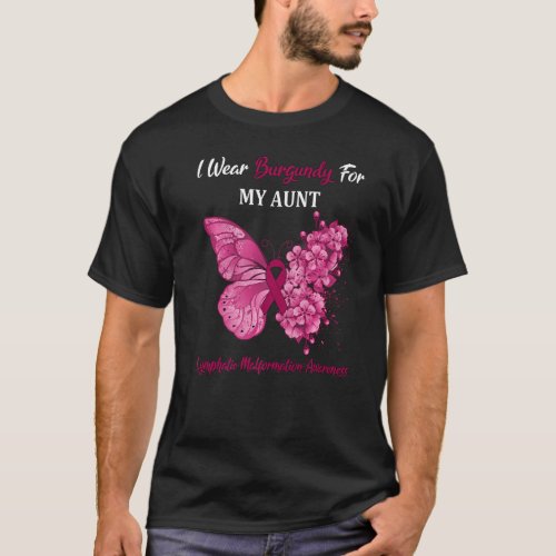 Butterfly I Wear Burgundy For My Aunt Lymphatic Ma T_Shirt