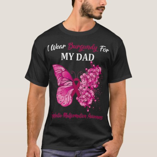 Butterfly I Wear Burgundy For My Dad Lymphatic Mal T_Shirt