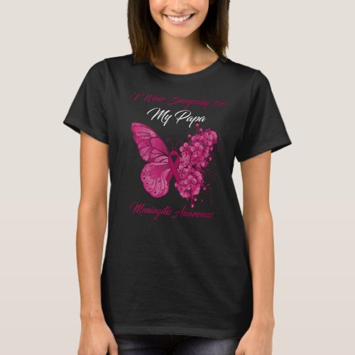 Butterfly I Wear Burgundy For My Papa Meningitis A T_Shirt