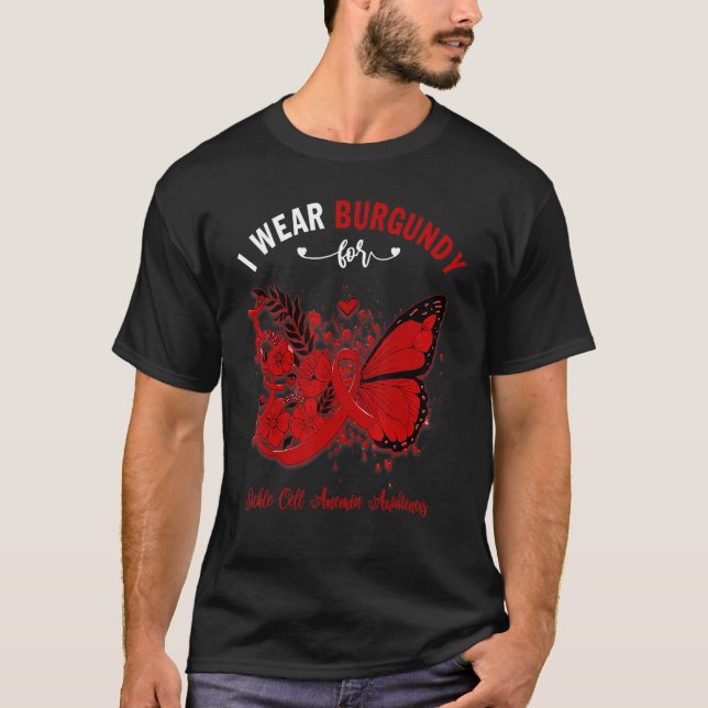 Butterfly I Wear Burgundy For Sickle Cell Anemia A T-Shirt (Front)