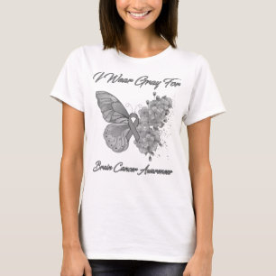Butterfly I Wear Gray For Brain Cancer Awareness T-Shirt