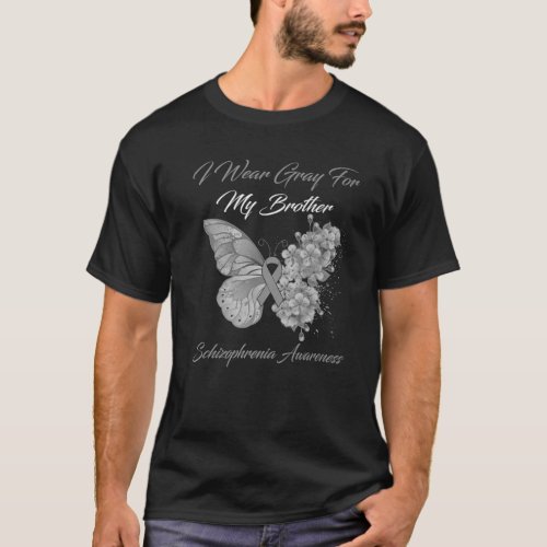 Butterfly I Wear Gray For My Brother Schizophrenia T_Shirt