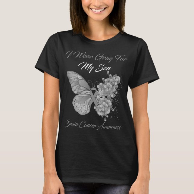Butterfly I Wear Gray For My Sister Brain Cancer  T-Shirt (Front)